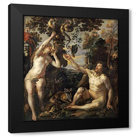 The Temptation Black Modern Wood Framed Art Print by Jordaens, Jacob