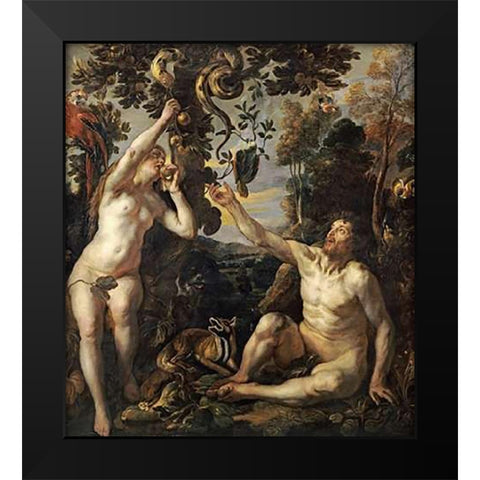 The Temptation Black Modern Wood Framed Art Print by Jordaens, Jacob