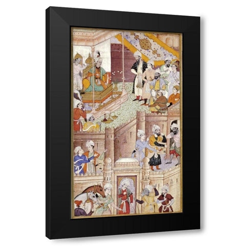 Illustration To The Baburnama Black Modern Wood Framed Art Print with Double Matting by Karan, Khem