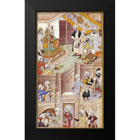 Illustration To The Baburnama Black Modern Wood Framed Art Print by Karan, Khem