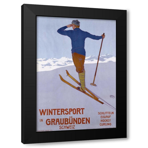 Wintersport In Graubunden Black Modern Wood Framed Art Print by Koch, Walter