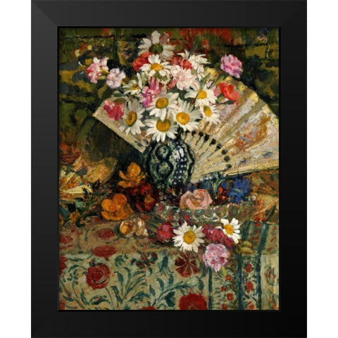Still Life With a Fan Black Modern Wood Framed Art Print by Lemmen, Georges