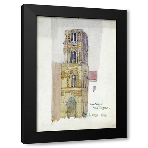 Palermo, Campanile Martorana Black Modern Wood Framed Art Print with Double Matting by Mackintosh, Charles Rennie
