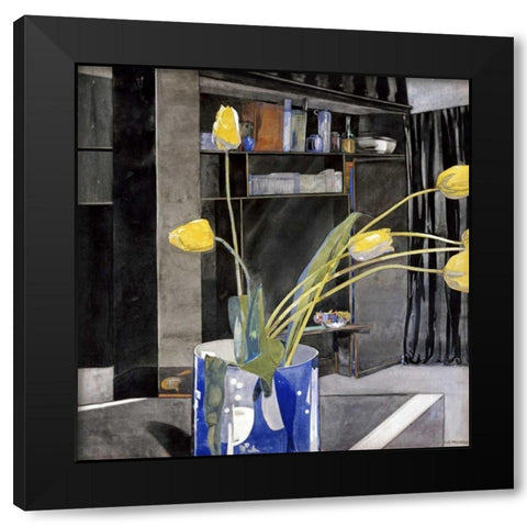 Yellow Tulips Black Modern Wood Framed Art Print by Mackintosh, Charles Rennie