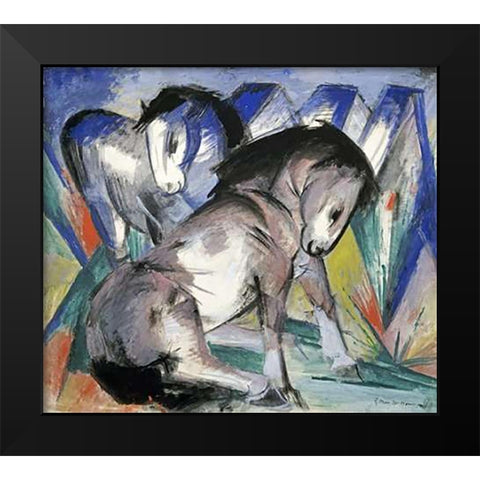 Two Horses Black Modern Wood Framed Art Print by Marc, Franz