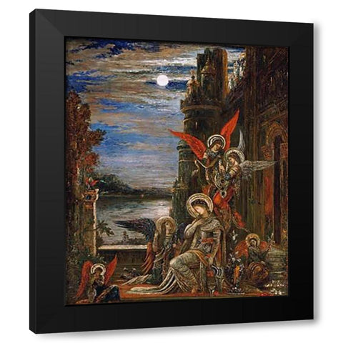 Saint Cecilia. (The Angels Announcing Her Coming Martyrdom) Black Modern Wood Framed Art Print with Double Matting by Moreau, Gustave