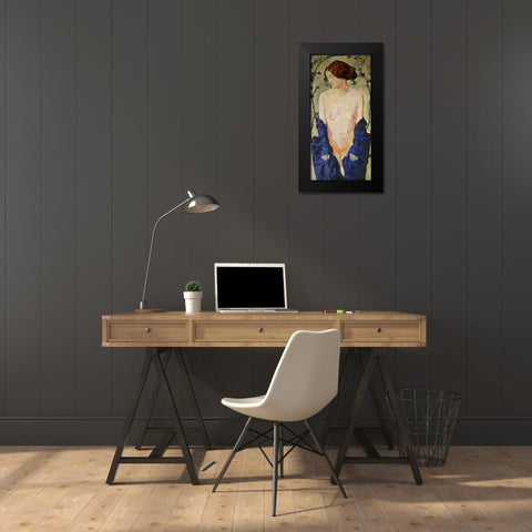 Standing Nude with Blue Robe Black Modern Wood Framed Art Print by Moser, Koloman