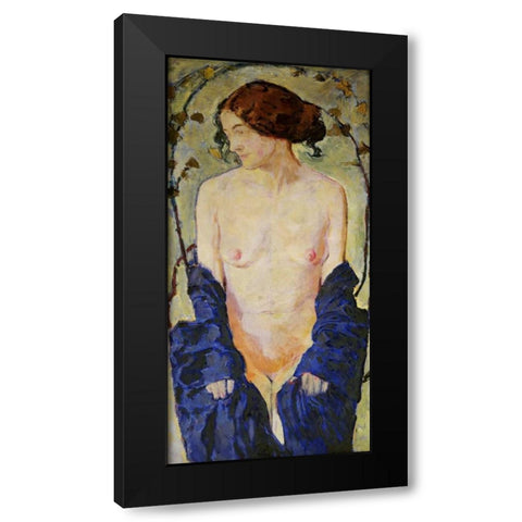 Standing Nude with Blue Robe Black Modern Wood Framed Art Print with Double Matting by Moser, Koloman