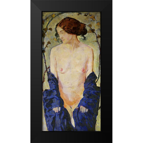 Standing Nude with Blue Robe Black Modern Wood Framed Art Print by Moser, Koloman