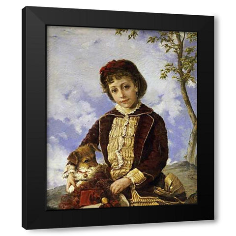 Retrato De Nina Black Modern Wood Framed Art Print with Double Matting by Oller, Francisco