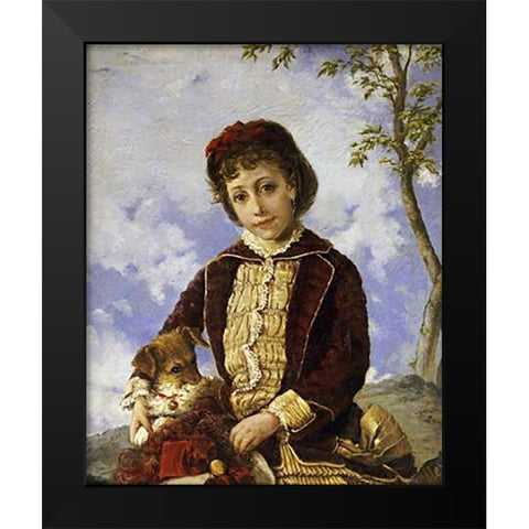 Retrato De Nina Black Modern Wood Framed Art Print by Oller, Francisco