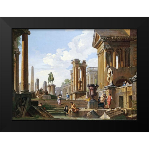 Capriccio of Classical Ruins Black Modern Wood Framed Art Print by Panini, Giovanni Paolo