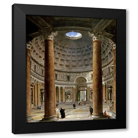 The Interior of The Pantheon, Rome Black Modern Wood Framed Art Print with Double Matting by Panini, Giovanni Paolo