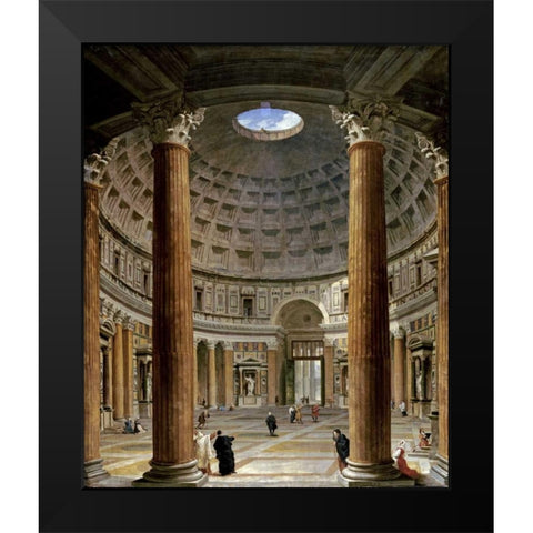 The Interior of The Pantheon, Rome Black Modern Wood Framed Art Print by Panini, Giovanni Paolo