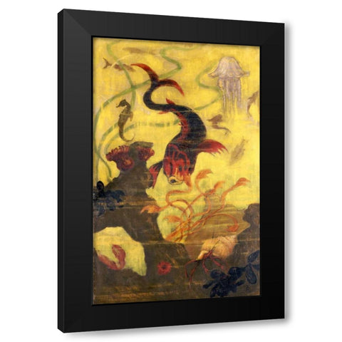 Poissons Et Crustacaes Black Modern Wood Framed Art Print by Ranson, Paul