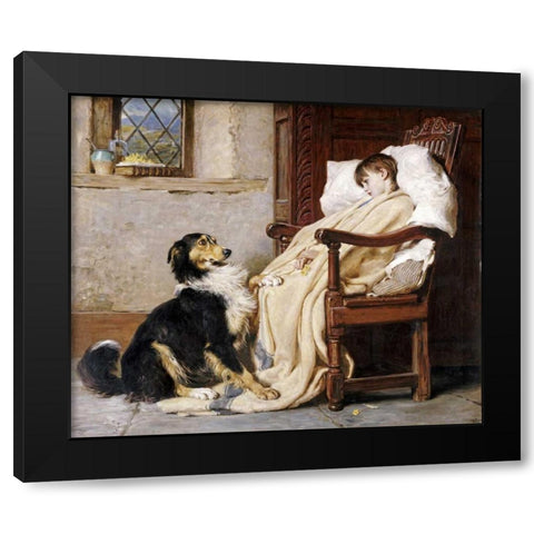 Old Playfellows Black Modern Wood Framed Art Print by Riviere, Briton