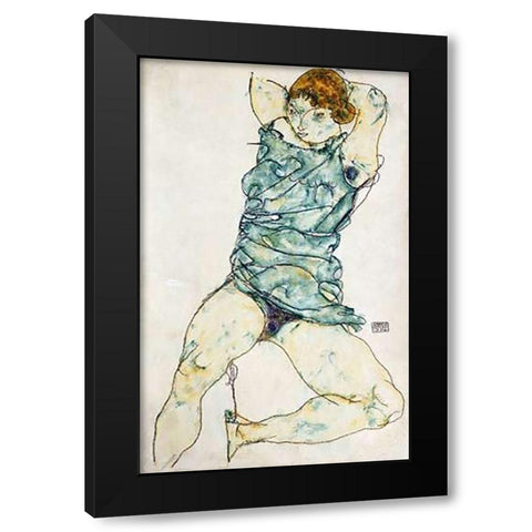 Reclining Girl Black Modern Wood Framed Art Print with Double Matting by Schiele, Egon