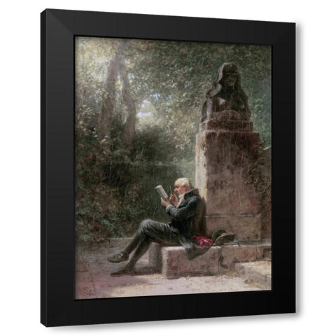 The Philosopher - The Reader In The Park Black Modern Wood Framed Art Print by Spitzweg, Carl