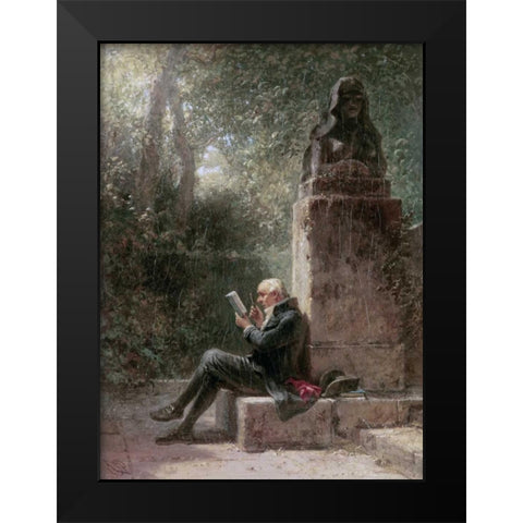 The Philosopher - The Reader In The Park Black Modern Wood Framed Art Print by Spitzweg, Carl