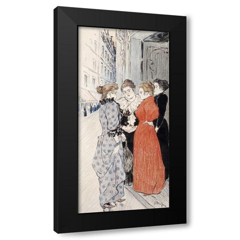 Women Conversing In The Street Black Modern Wood Framed Art Print by Steinlen, Theophile