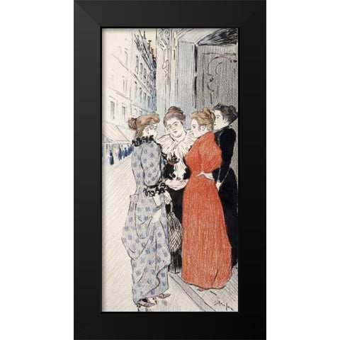 Women Conversing In The Street Black Modern Wood Framed Art Print by Steinlen, Theophile