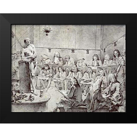 Piazzettas Academy: Artists Drawing a Nude Black Modern Wood Framed Art Print by Tiepolo, Giovanni Battista