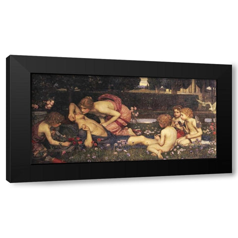 The Awakening of Adonis Black Modern Wood Framed Art Print with Double Matting by Waterhouse, John William