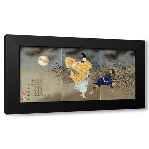 Playing the Flute by Moonlight Black Modern Wood Framed Art Print with Double Matting by Yoshitoshi, Tsukioka