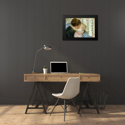 A Goodnight Hug Black Modern Wood Framed Art Print by Cassatt, Mary