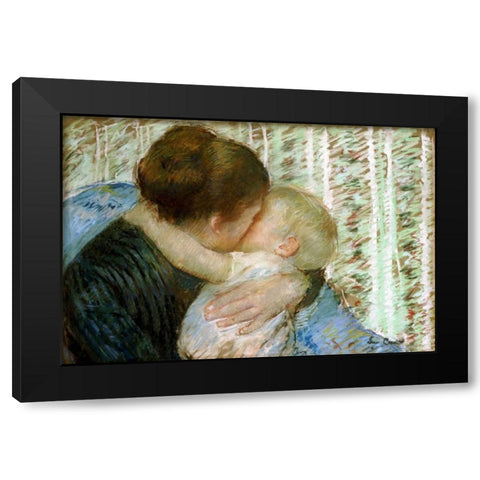 A Goodnight Hug Black Modern Wood Framed Art Print with Double Matting by Cassatt, Mary