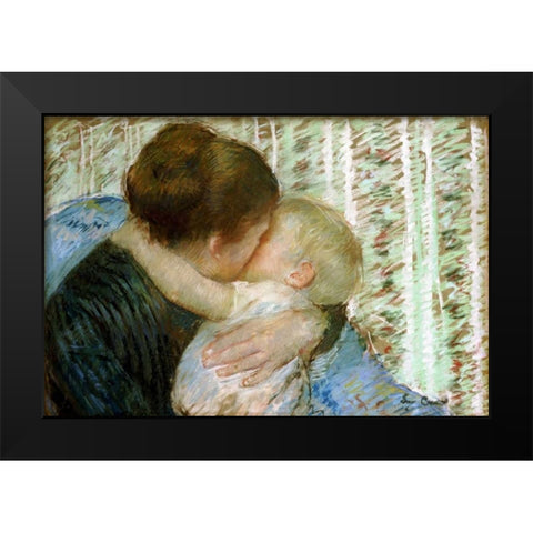 A Goodnight Hug Black Modern Wood Framed Art Print by Cassatt, Mary