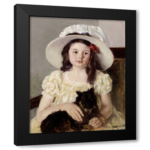 Francoise Holding a Little Black Dog Black Modern Wood Framed Art Print by Cassatt, Mary