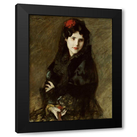Mrs. Chase In Spanish Costume Black Modern Wood Framed Art Print with Double Matting by Chase, William Merritt