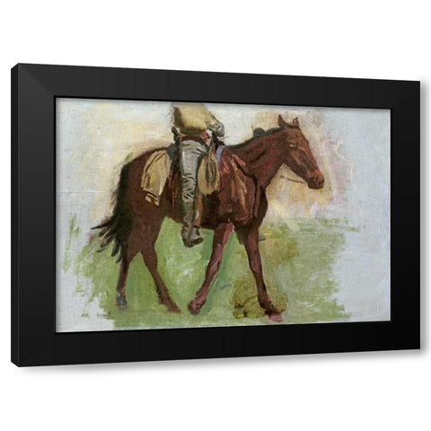 Sketch For Cowboys In The Badlands Black Modern Wood Framed Art Print with Double Matting by Eakins, Thomas