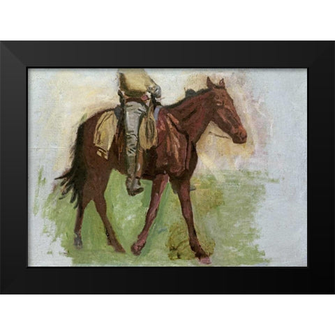 Sketch For Cowboys In The Badlands Black Modern Wood Framed Art Print by Eakins, Thomas