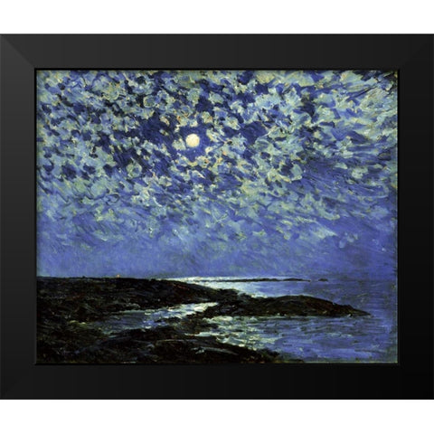 Moonlight, Isle of Shoals Black Modern Wood Framed Art Print by Hassam, Childe