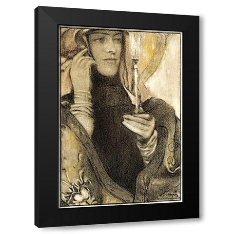 Incense Black Modern Wood Framed Art Print with Double Matting by Khnopff, Fernand