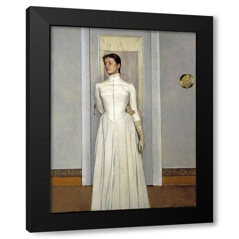 Portrait of Marguerite Black Modern Wood Framed Art Print with Double Matting by Khnopff, Fernand