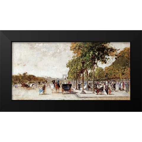 Les Champs Elysees, Paris Black Modern Wood Framed Art Print by Loir, Luigi