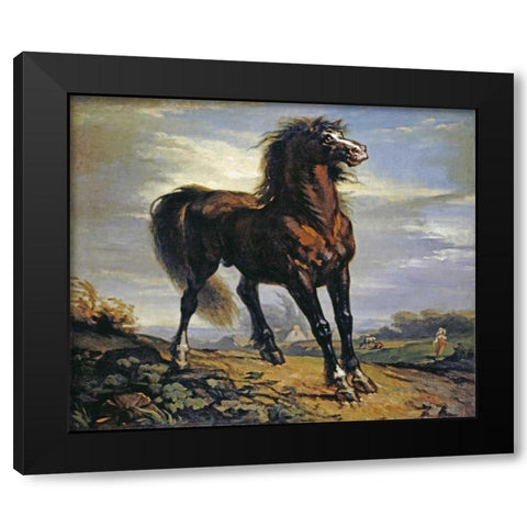 The Horse Black Modern Wood Framed Art Print with Double Matting by Millet, Jean-Francois