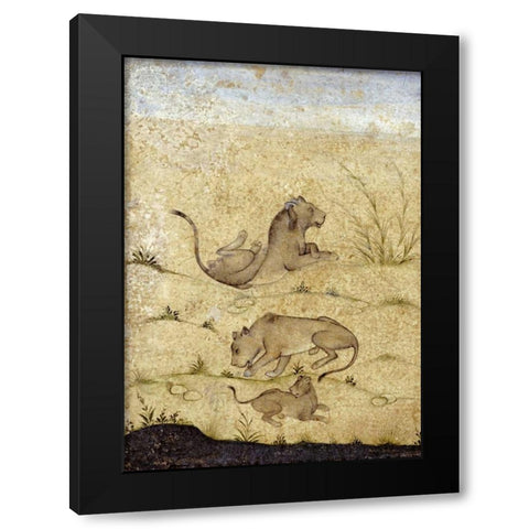 A Family of Lions Black Modern Wood Framed Art Print with Double Matting by Mughal