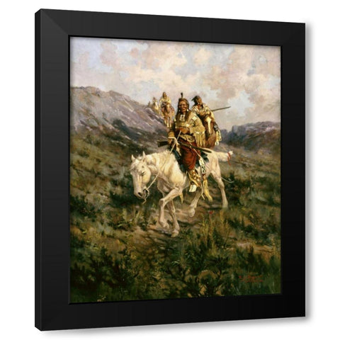Visit To Another Tribe Black Modern Wood Framed Art Print with Double Matting by Paxson, Edgar Samuel