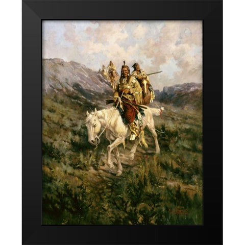 Visit To Another Tribe Black Modern Wood Framed Art Print by Paxson, Edgar Samuel