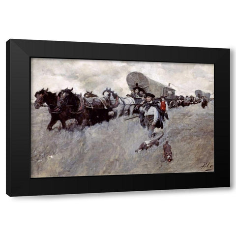 The Connecticut Settlers Entering The Western Reserve Black Modern Wood Framed Art Print with Double Matting by Pyle, Howard