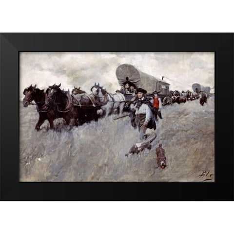 The Connecticut Settlers Entering The Western Reserve Black Modern Wood Framed Art Print by Pyle, Howard