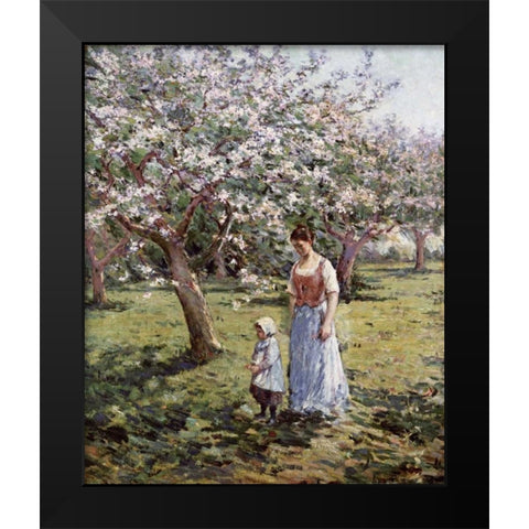 Promenade Among The Blossoms Black Modern Wood Framed Art Print by Robinson, Theodore
