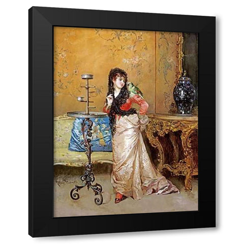 The Pet Parrot Black Modern Wood Framed Art Print with Double Matting by Simonetti, Attilio