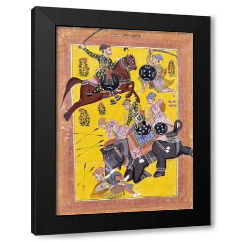 Sindhu Ragini on Horseback Black Modern Wood Framed Art Print with Double Matting by Sirohi