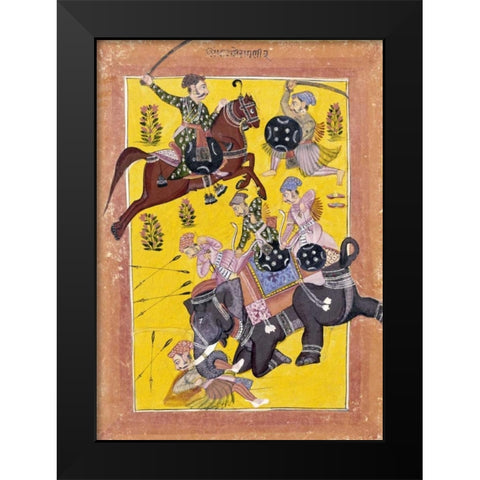 Sindhu Ragini on Horseback Black Modern Wood Framed Art Print by Sirohi
