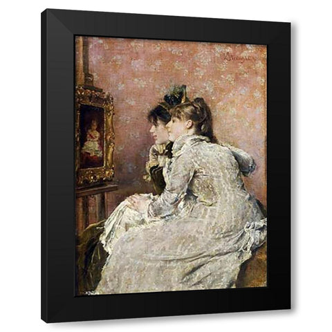 Admiring The Portrait Black Modern Wood Framed Art Print with Double Matting by Stevens, Alfred